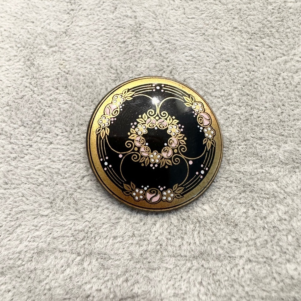 Vintage Michaela Frey 1960's Art Nouveau Floral Enamel Brooch with Gold Accents